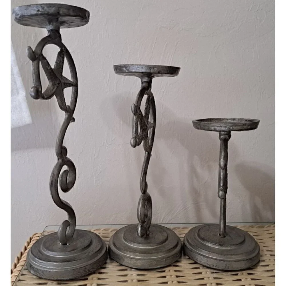 Set of 3 Sanibel Home Metal Graduated Height Pillar Candle Holders Starfish